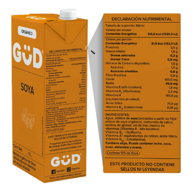 GÜD Leche de Soya sin Azúcar Orgánica de 1 L